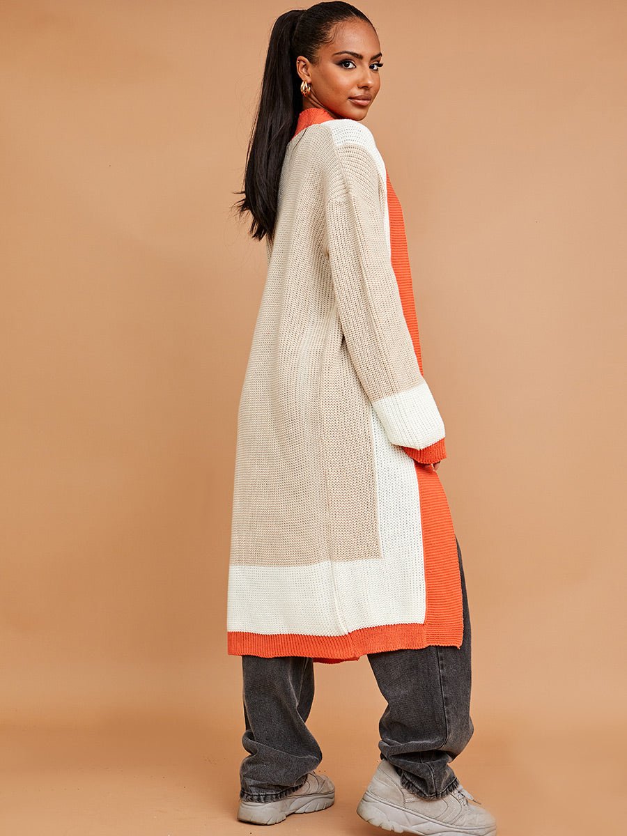 Color Blocked Longline Cardigan -