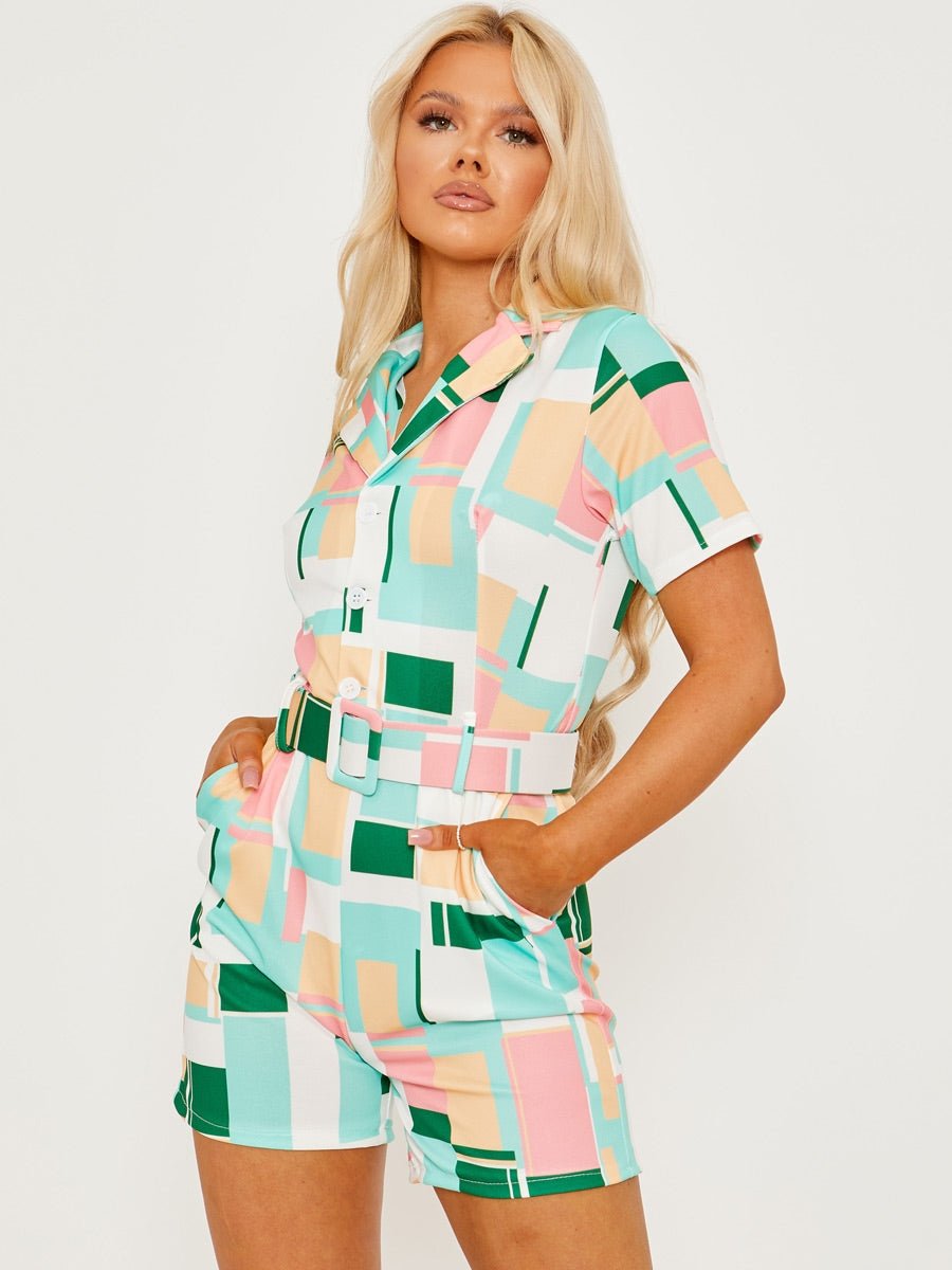 Geo Print Belted Jumpsuit -