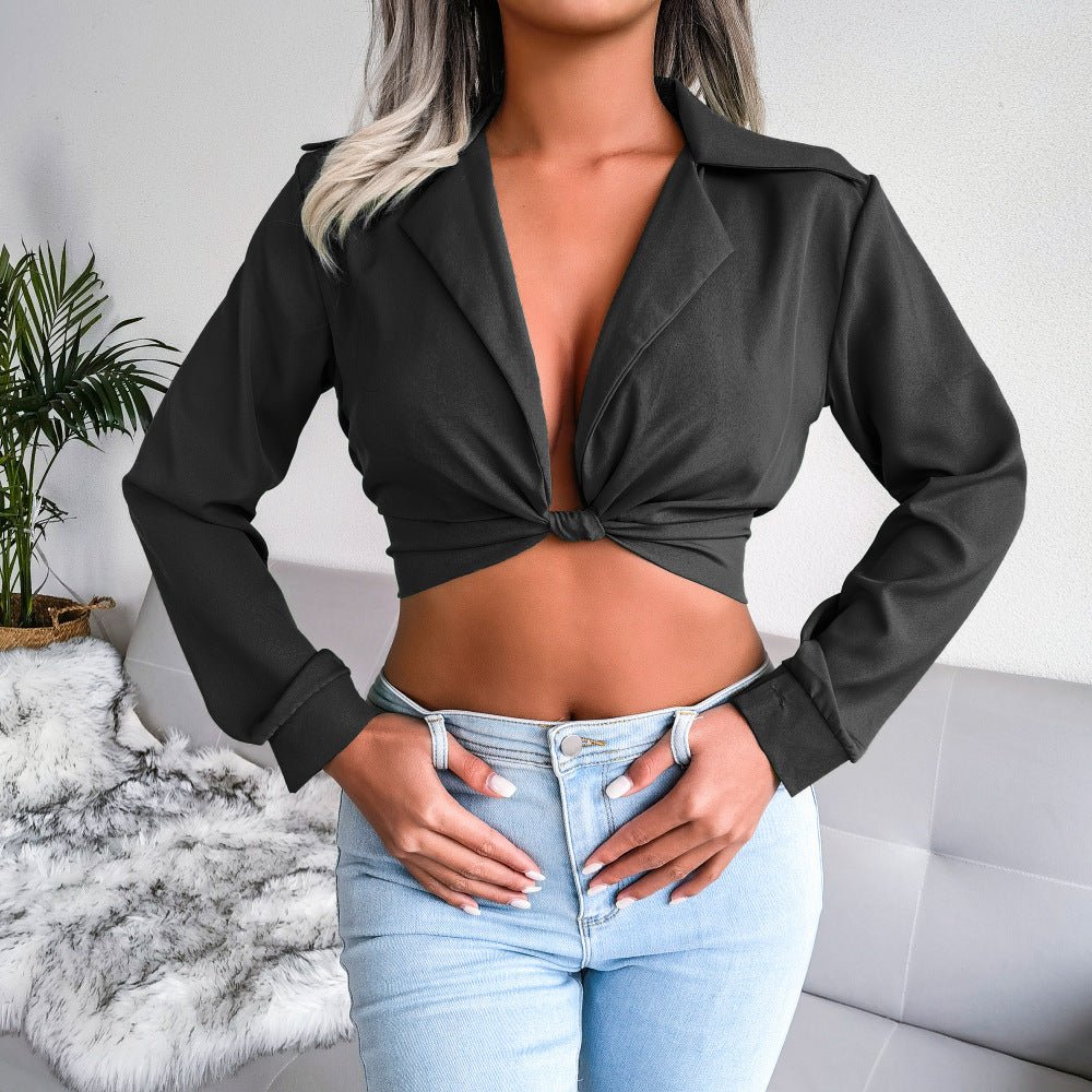 Knot Detail Collared Cropped Top -