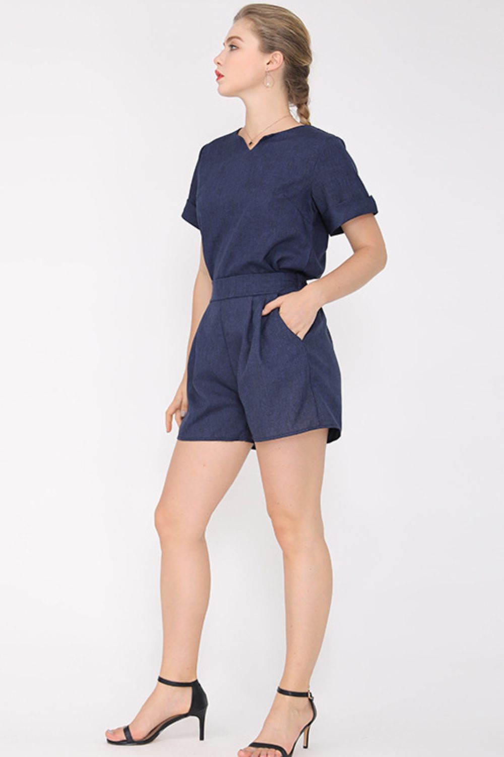 Plus Size Short Sleeve Top and Shorts Set -