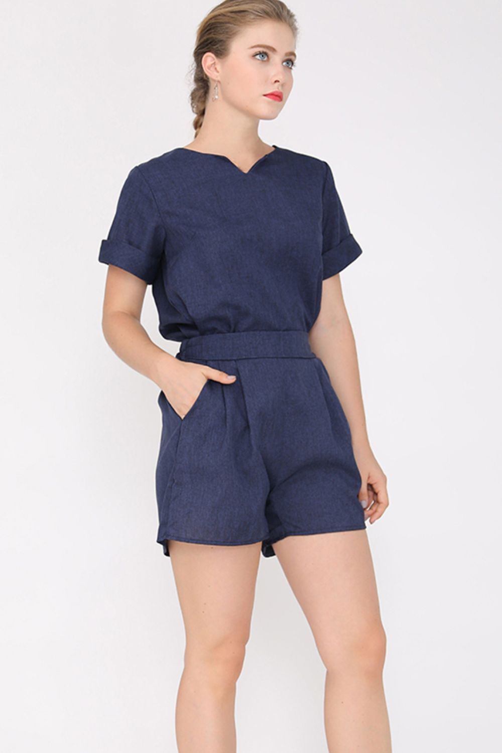 Plus Size Short Sleeve Top and Shorts Set -