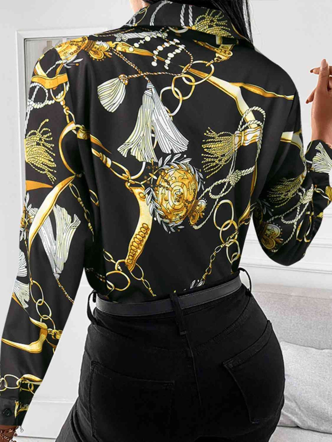 Printed Collared Neck Long Sleeve Shirt -