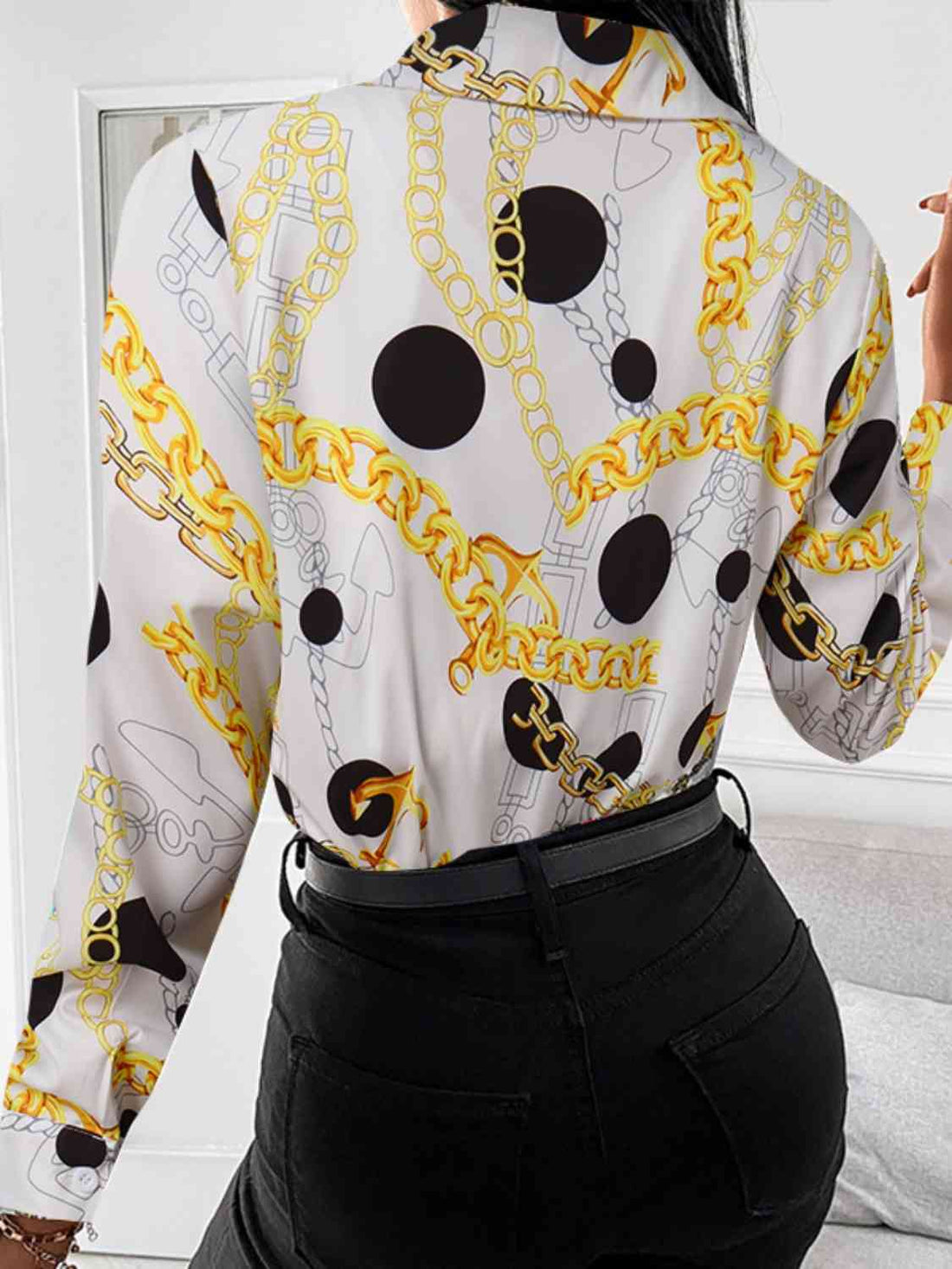 Printed Collared Neck Long Sleeve Shirt -