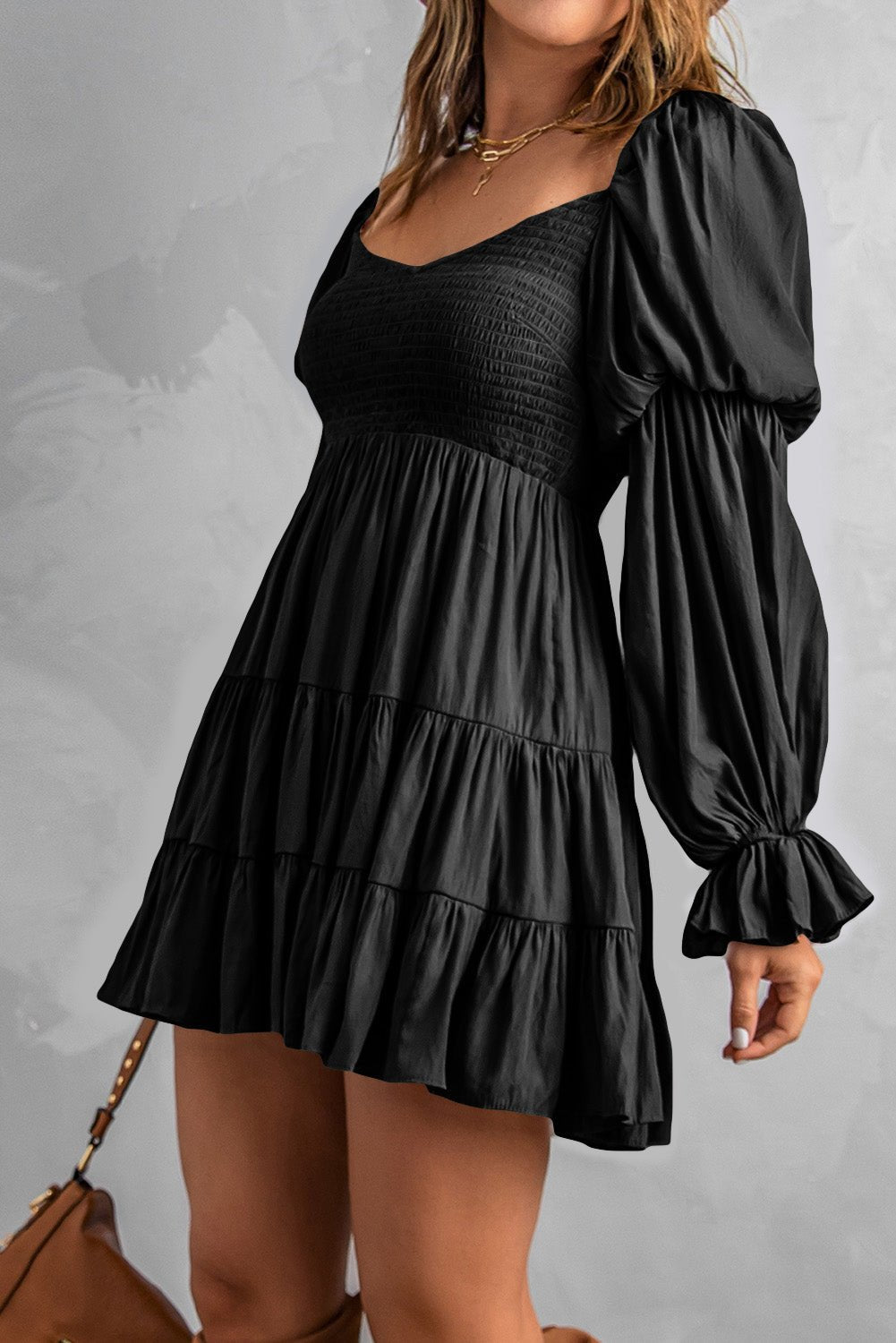 Smocked Off-Shoulder Tiered Mini Dress -