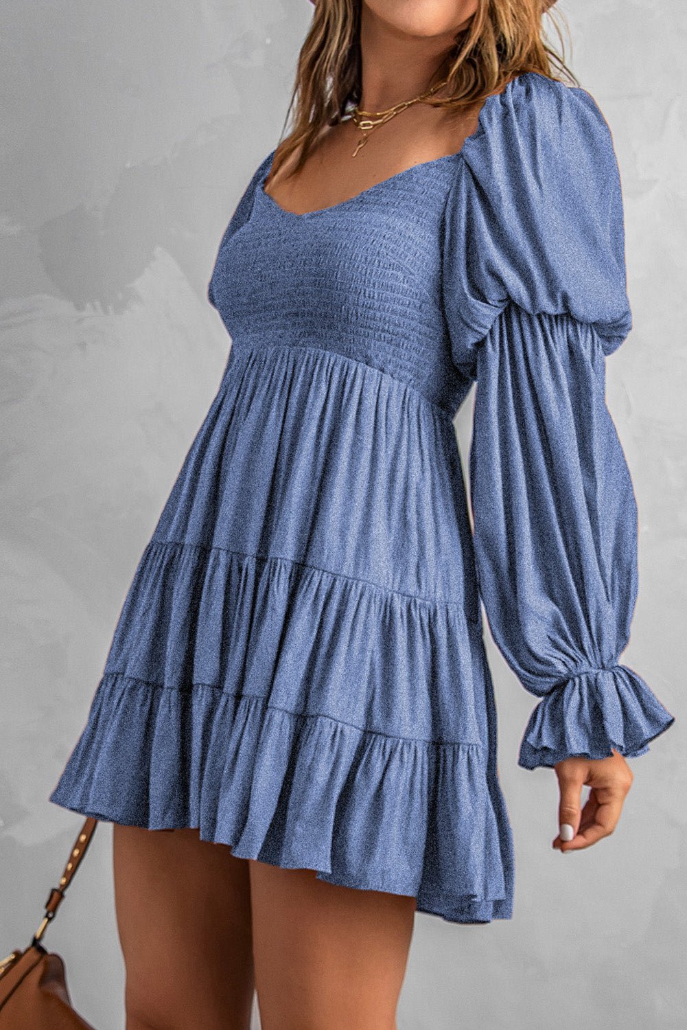 Smocked Off-Shoulder Tiered Mini Dress -