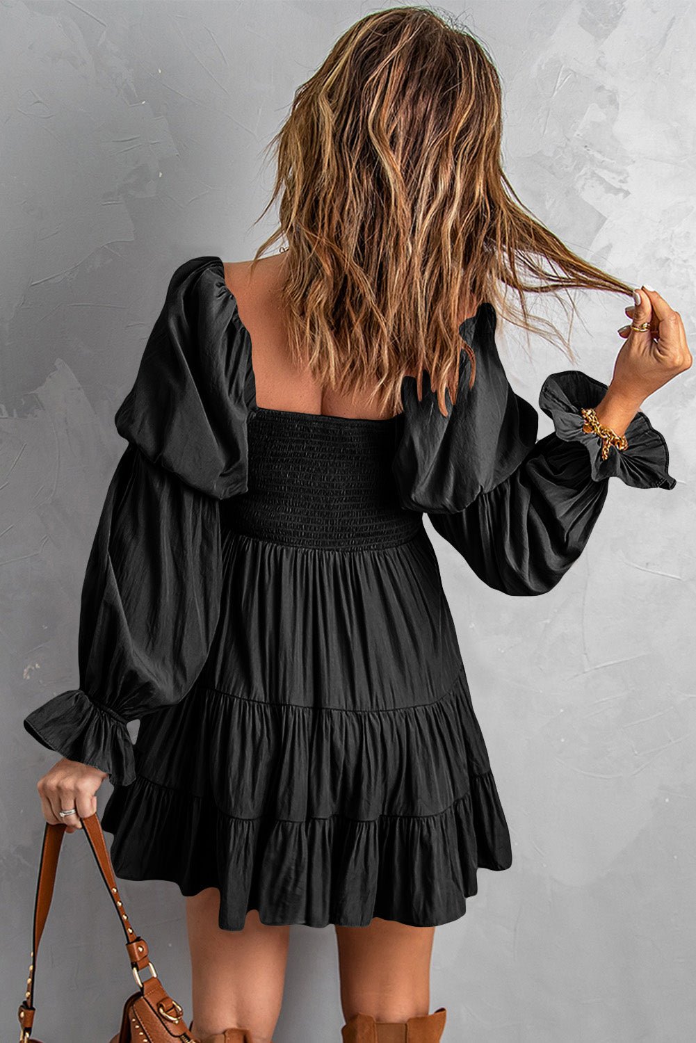 Smocked Off-Shoulder Tiered Mini Dress -