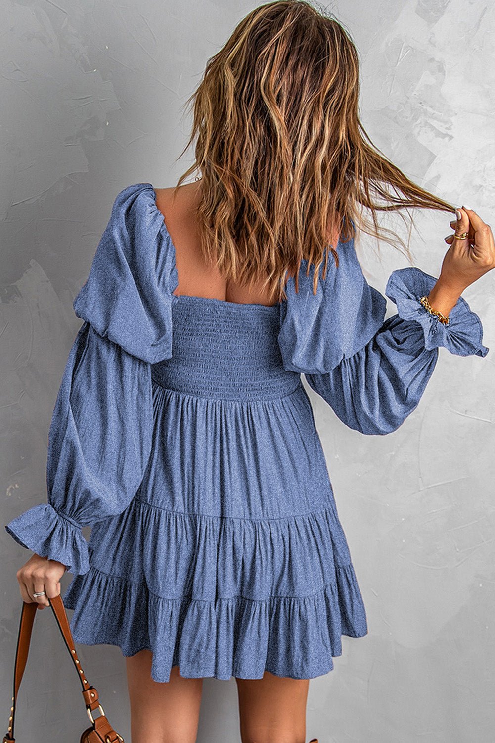 Smocked Off-Shoulder Tiered Mini Dress -