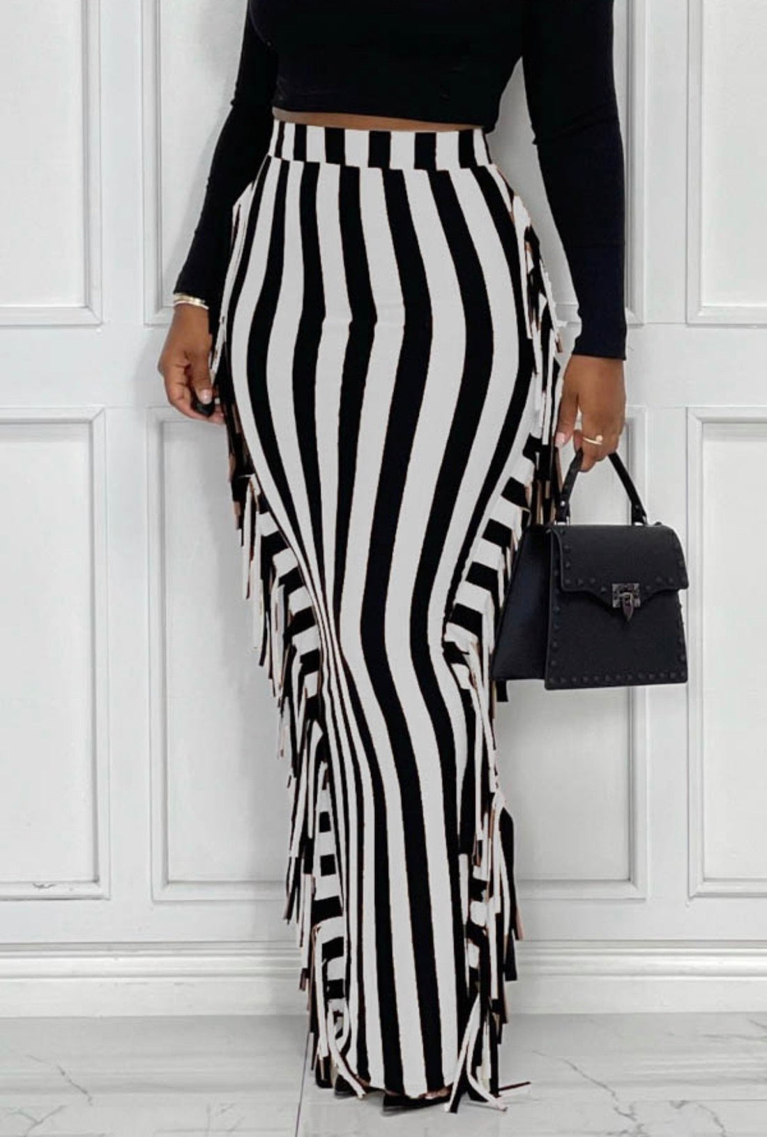 STRIPE FRINGE SKIRT -