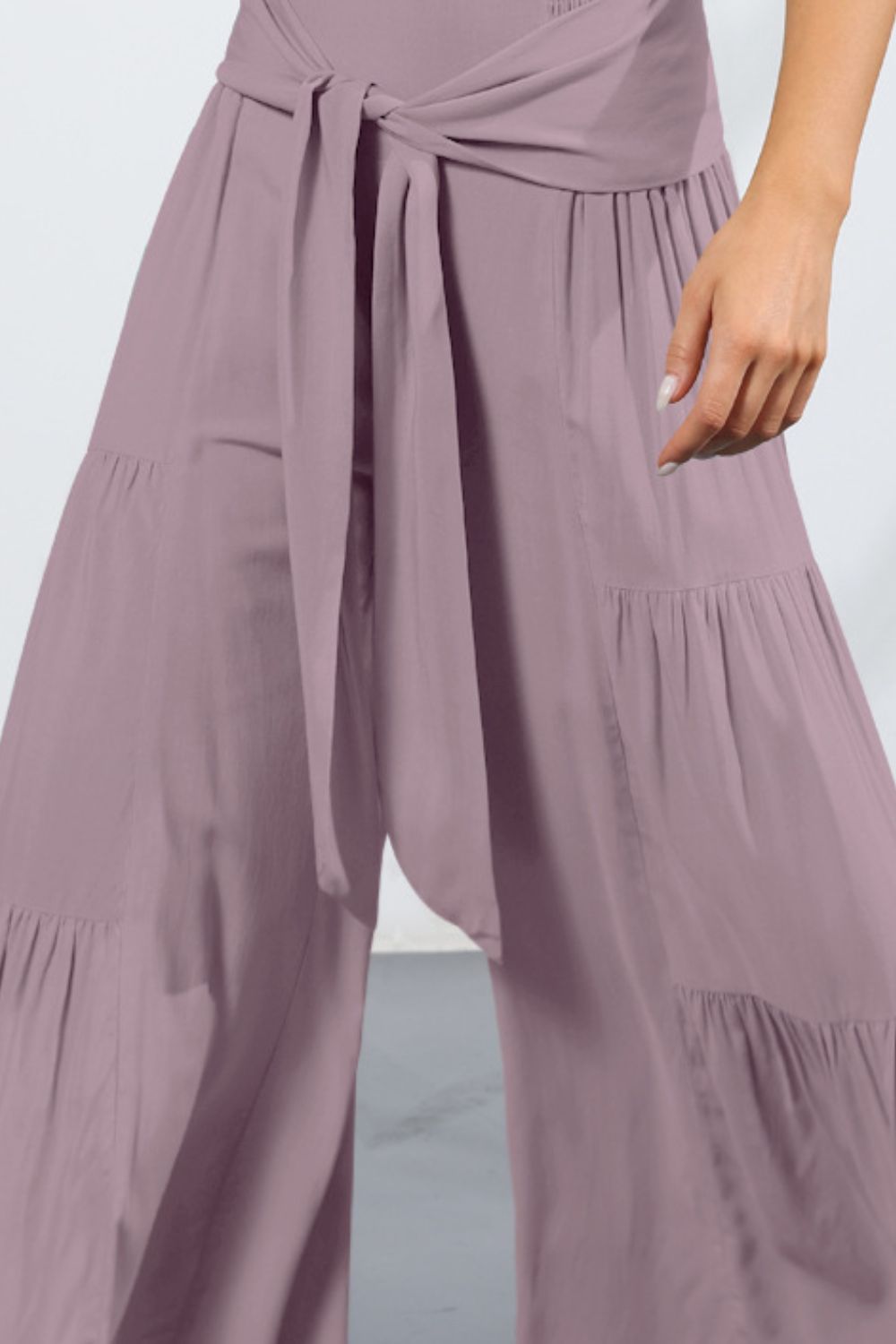 Tie Front Smocked Tiered Culottes -