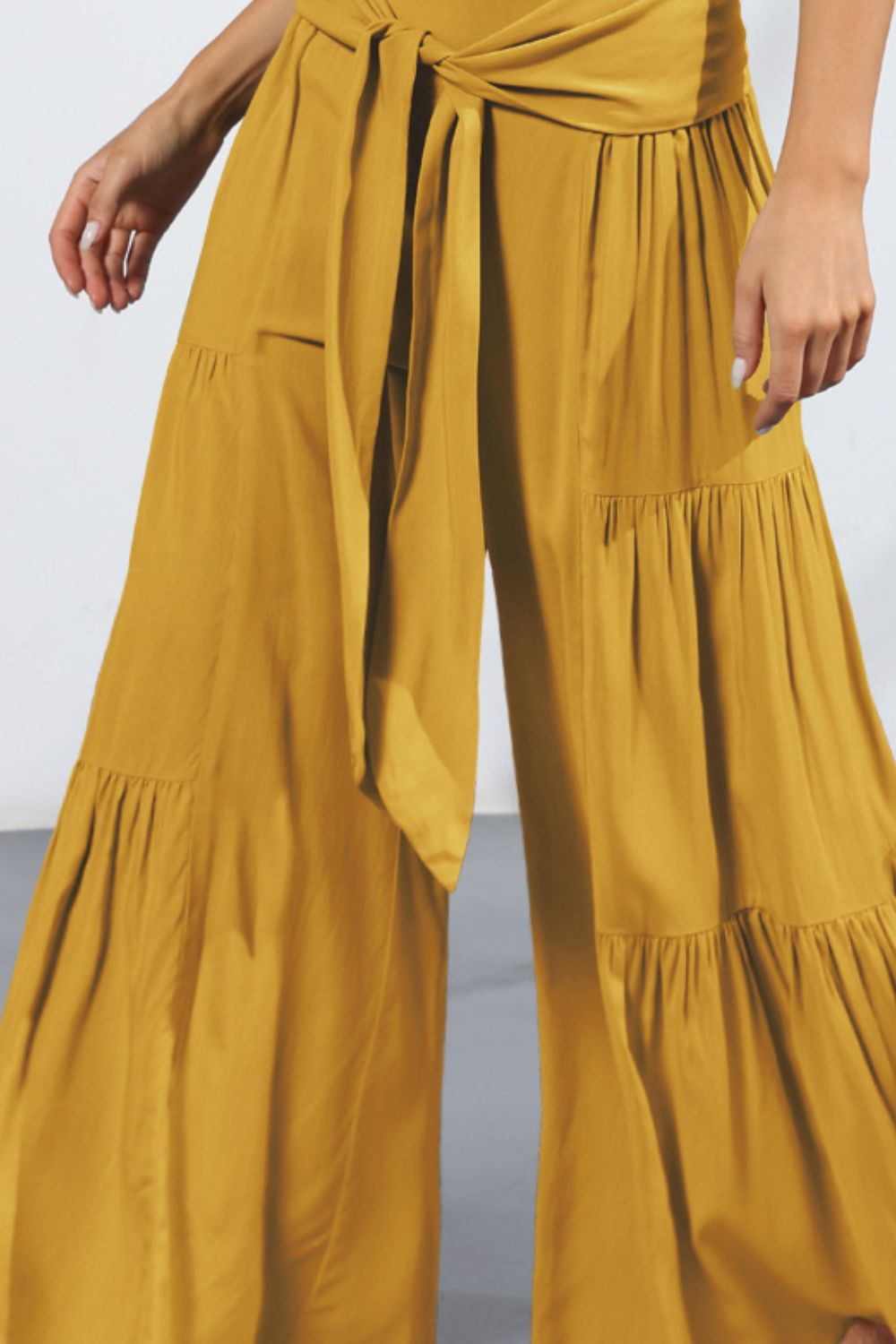 Tie Front Smocked Tiered Culottes -